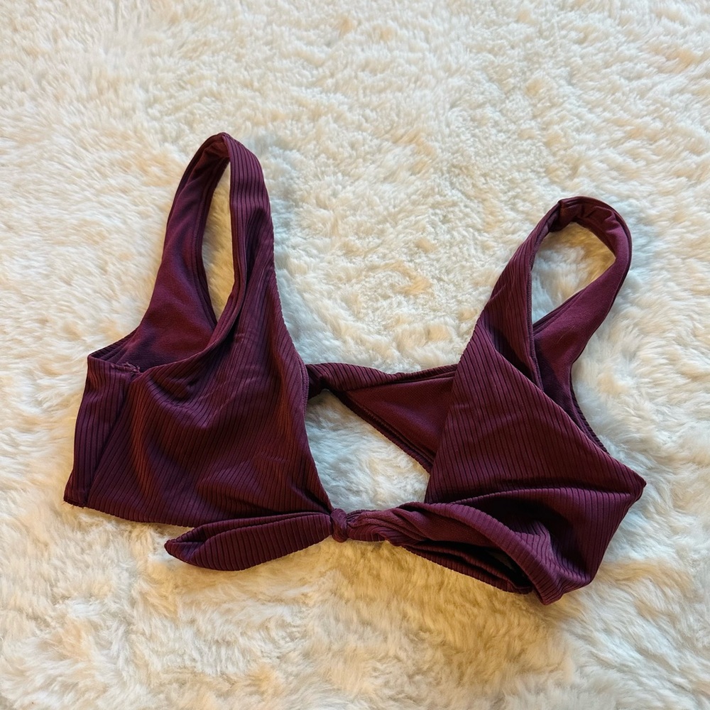 Ribbed Tie-Front Bikini Top